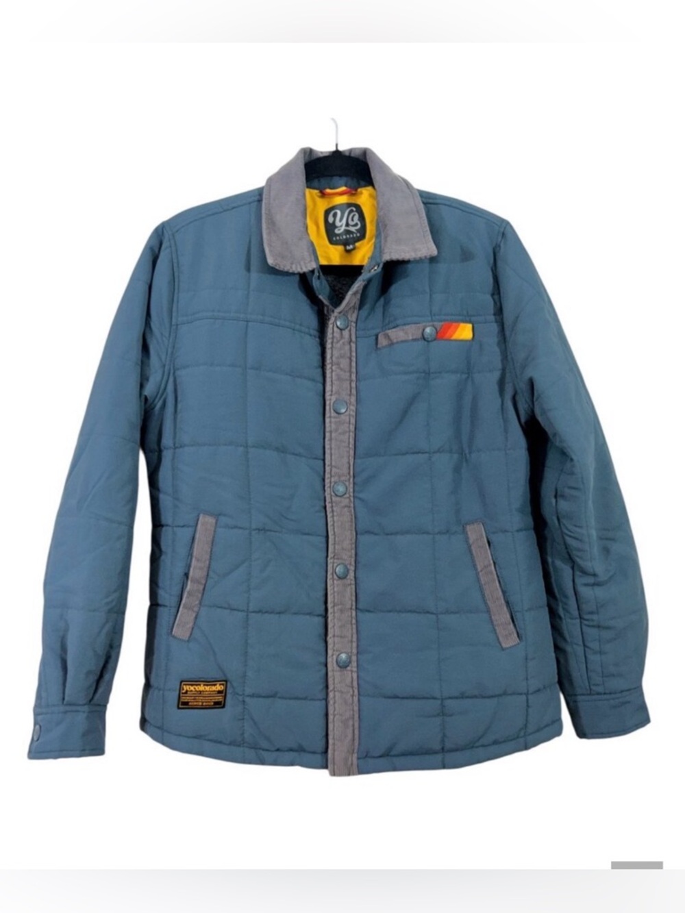Yo Colorado Blue Quilted Snap Front Jacket with Corduroy Collar, Women’s Medium